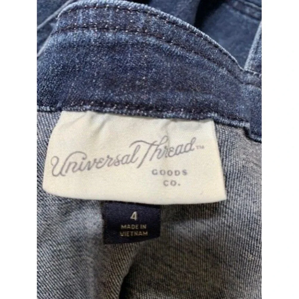 Universal Thread Size 4 Womens Bib Overalls Jean Denim Stretch Med Wash Tie Belt